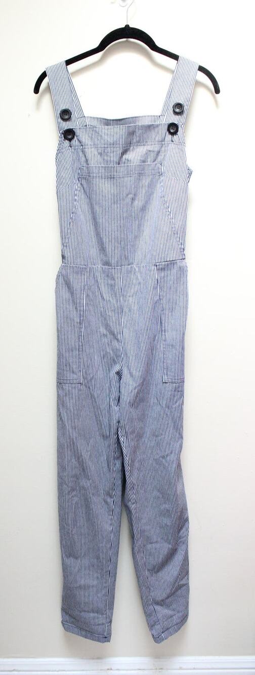 Nooworks Blue Railroad Stripe Overall Jumpsuit Size Small